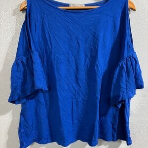 Blue Women's Top Olivia Moon cold shoulder flouncy sleeve XL